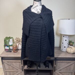 VTG Armani Collezioni Open Knit Cardigan Sweater Wool/Angora Button Collar Sz 4